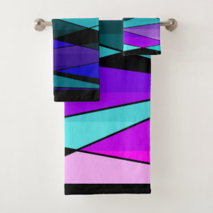 Abstract modern geometric shapes triangles pink pu bath towel set