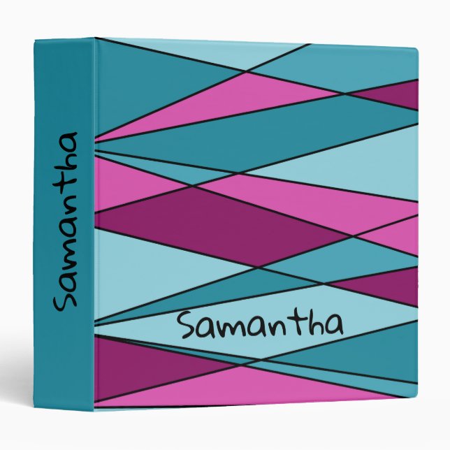 Abstract modern geometric shapes triangles pink tu 3 ring binder (Front/Spine)