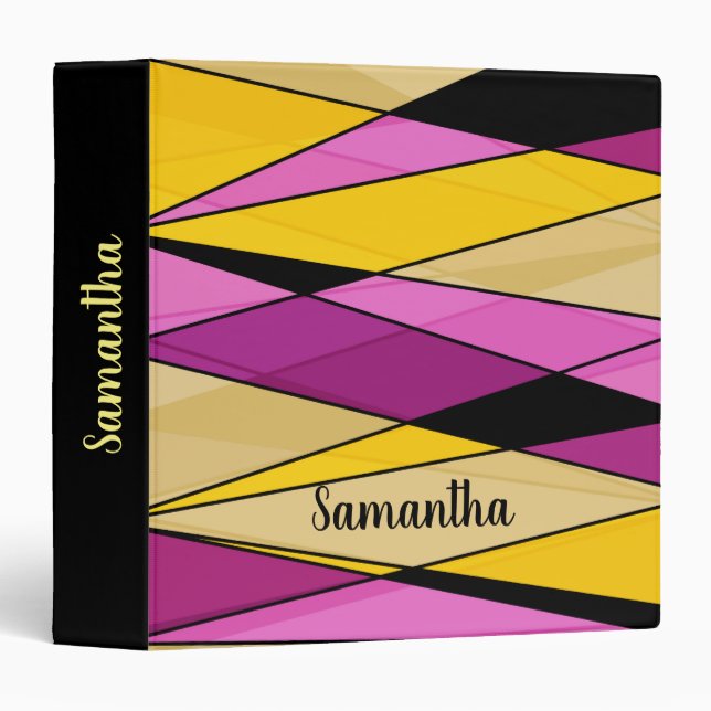 Abstract modern geometric shapes triangles pink ye 3 ring binder (Front/Spine)