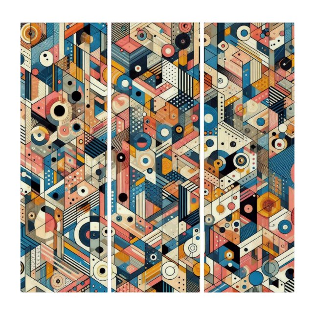 Abstract modern geometric triptych (Front)