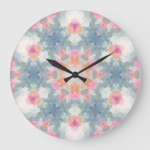 Abstract modern geometrical ornamental print blue large clock