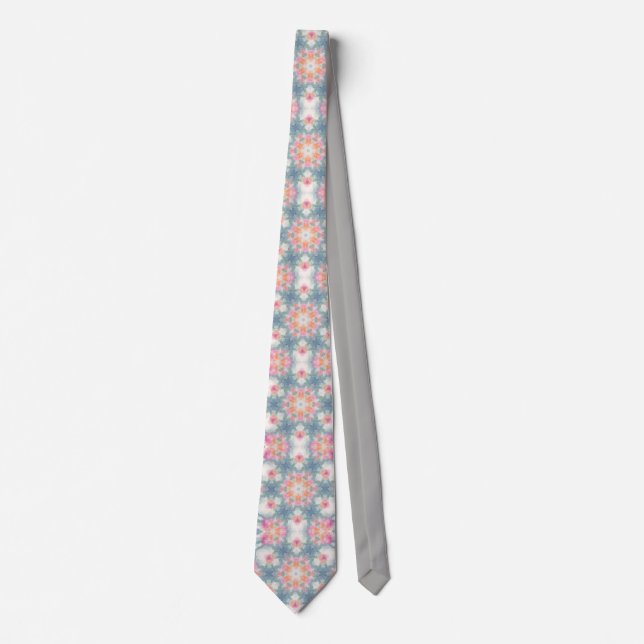 Abstract modern geometrical ornamental print blue neck tie (Front)