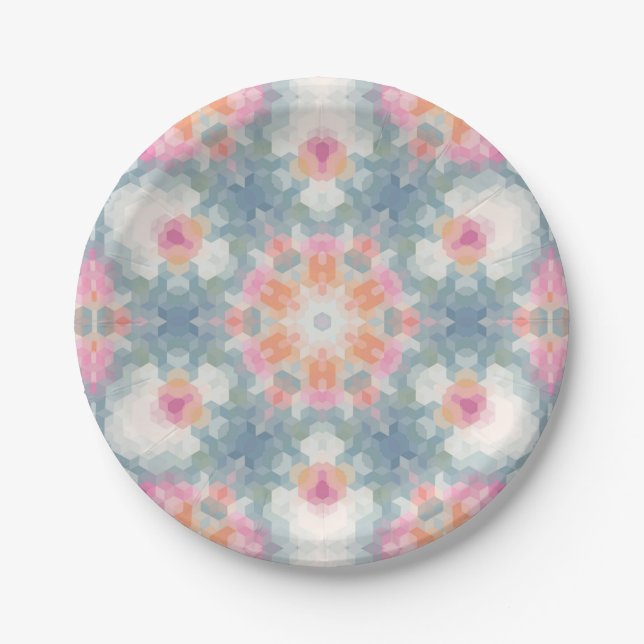 Abstract modern geometrical ornamental print blue paper plates (Front)