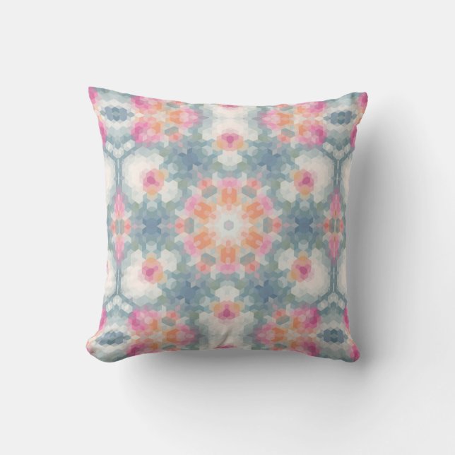 Abstract modern geometrical ornamental print blue throw pillow (Front)