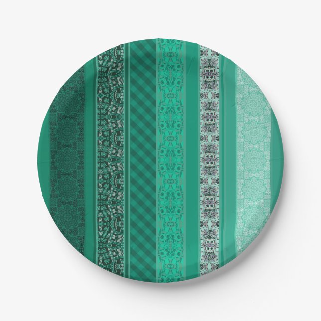 Abstract modern geometrical ornamental retro patch paper plates (Front)