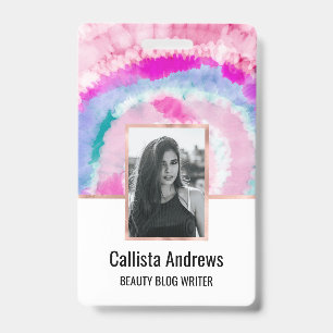 Abstract Modern Girly Pink White Tie Dye Paint Badge