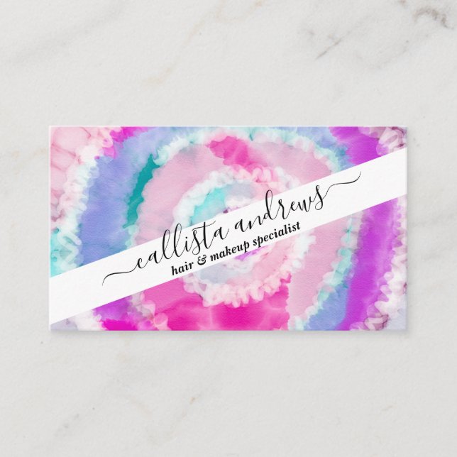Abstract Modern Girly Pink White Tie Dye Paint Business Card (Front)