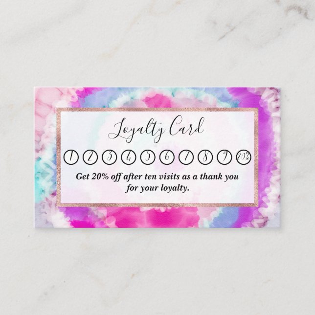 Abstract Modern Girly Pink White Tie Dye Paint Loyalty Card (Front)
