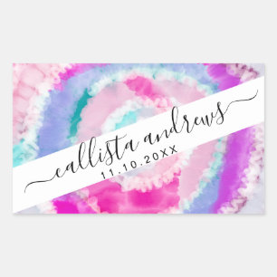 Abstract Modern Girly Pink White Tie Dye Paint Rectangular Sticker