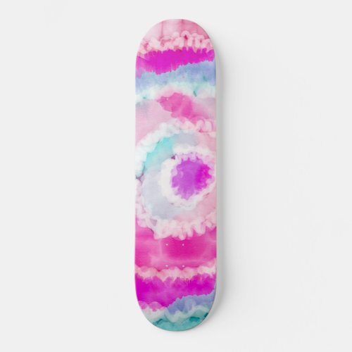 Abstract Modern Girly Pink White Tie Dye Paint Skateboard
