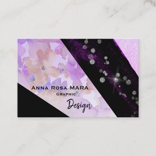  Abstract Modern Glitter Geometric Black Floral Business Card