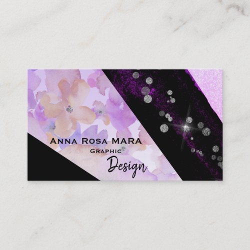  Abstract Modern Glitter Geometric Floral Black Business Card