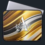 Abstract Modern Gold Silver & Bronze Waves Laptop Sleeve<br><div class="desc">This modern abstract art laptop sleeve design is eye-catching and makes a true statement with its waves of gold,  bronze,  and silver faux metallic. Vivid and stunning. Add a name and initial to personalize it. Created by Simply Farmhouse Press.</div>