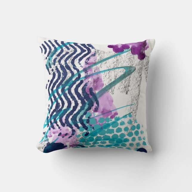 Abstract Modern Graffiti Art Turquoise Purple Throw Pillow (Front)