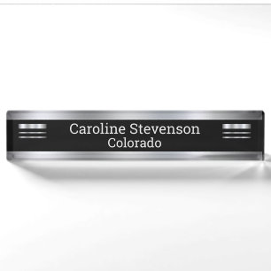 Abstract modern gray black silver lines stripes me desk name plate