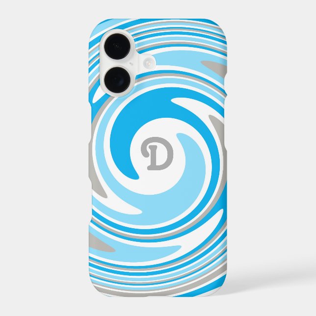 Abstract Modern Gray Blue Swirl Monogram Case-Mate iPhone Case (Back)