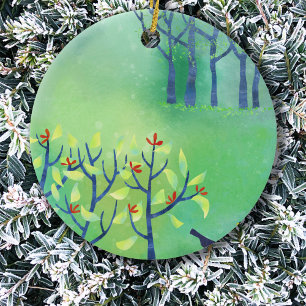 Abstract Modern Green Landscape Nature Painting Ceramic Ornament