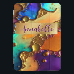 Abstract Modern Jewel & Gold Swirls iPad Pro Cover<br><div class="desc">This modern abstract art iPad case design is eye-catching and makes a true statement with its rich,  jewel colors and textures. Vivid and stunning. Add a name to personalize it. Created by Simply Farmhouse Press.</div>
