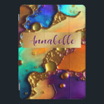 Abstract Modern Jewel & Gold Swirls iPad Pro Cover<br><div class="desc">This modern abstract art iPad case design is eye-catching and makes a true statement with its rich,  jewel colors and textures. Vivid and stunning. Add a name to personalize it. Created by Simply Farmhouse Press.</div>