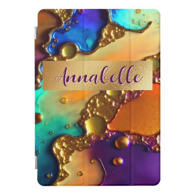 Abstract Modern Jewel & Gold Swirls iPad Pro Cover (Front)