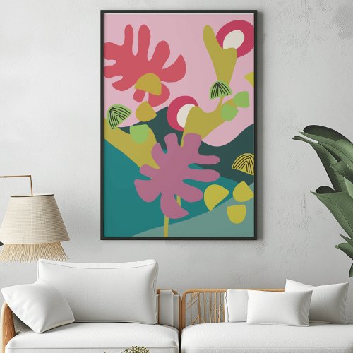 Abstract modern landscape art pink tree poster