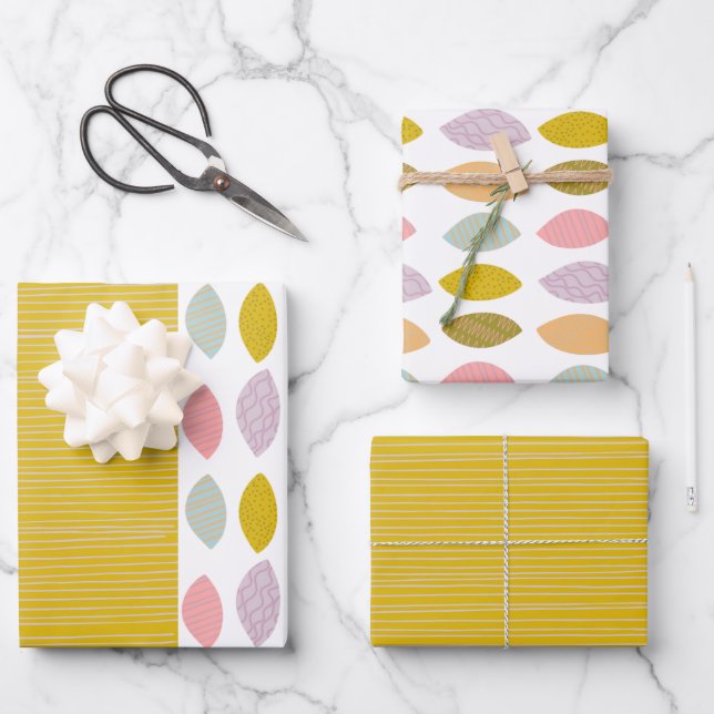 Abstract Modern Leaf And Coordinating Pattern Wrapping Paper Sheets (Front)