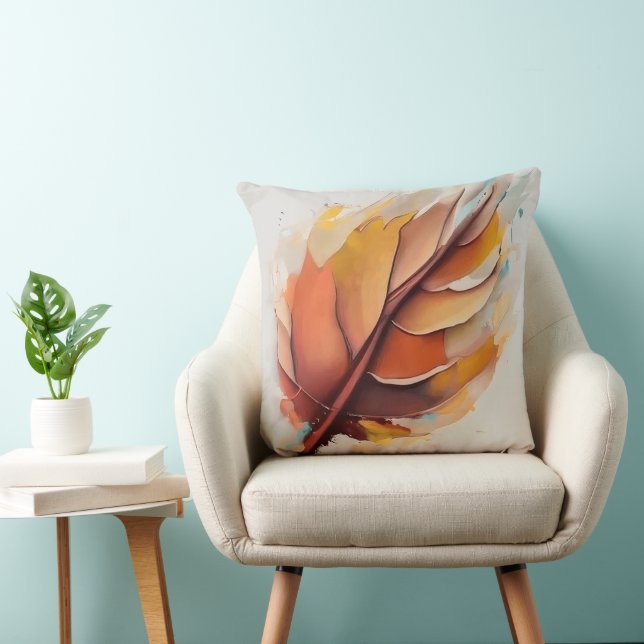 Abstract Modern Leaves Paintings Set, Leaf Throw Pillow (Chair)