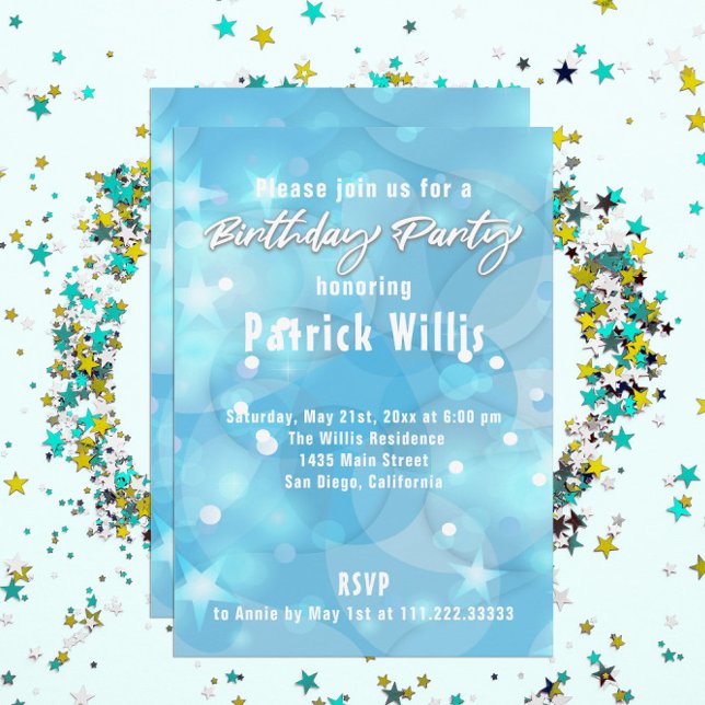 Abstract Modern Light Blue Birthday Party Invitation (Creator Uploaded)
