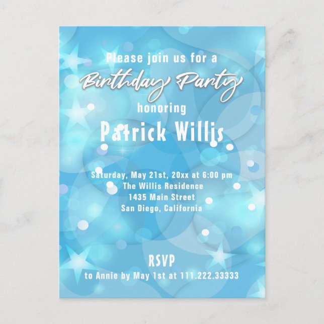 Abstract Modern Light Blue Birthday Party Postcard (Front)