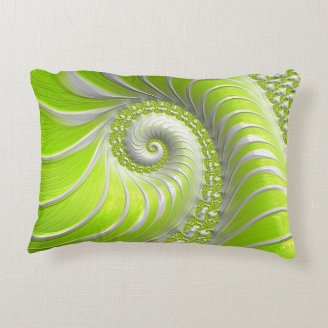 Abstract Modern Lime Green Spiral Fractal Accent Pillow (Back)