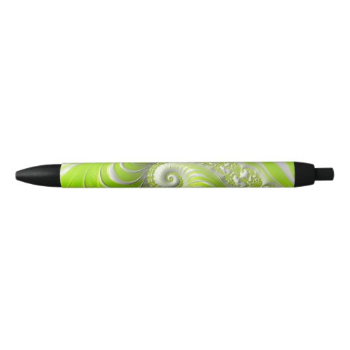 Abstract Modern Lime Green Spiral Fractal Black Ink Pen