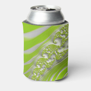 Abstract Modern Lime Green Spiral Fractal Can Cooler