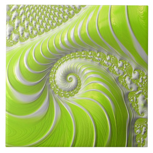 Abstract Modern Lime Green Spiral Fractal Ceramic Tile