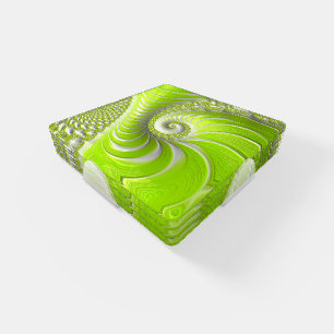 Abstract Modern Lime Green Spiral Fractal Coaster Set