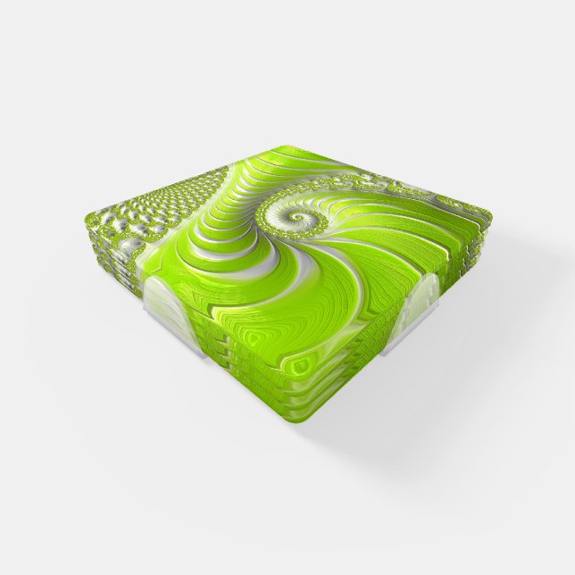 Abstract Modern Lime Green Spiral Fractal Coaster Set (Set)