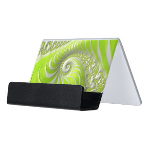 Abstract Modern Lime Green Spiral Fractal Desk Business Card Holder