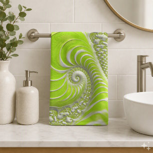Abstract Modern Lime Green Spiral Fractal Hand Towel