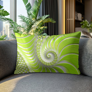 Abstract Modern Lime Green Spiral Fractal Lumbar Pillow