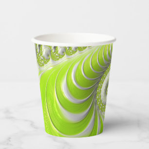 Abstract Modern Lime Green Spiral Fractal Paper Cups