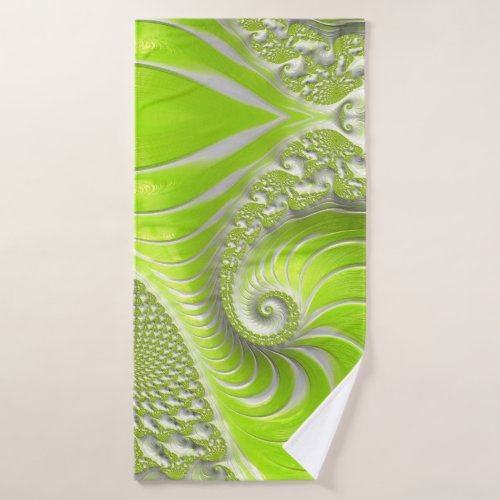 Abstract Modern Lime Green Spiral Fractal Pattern Bath Towel