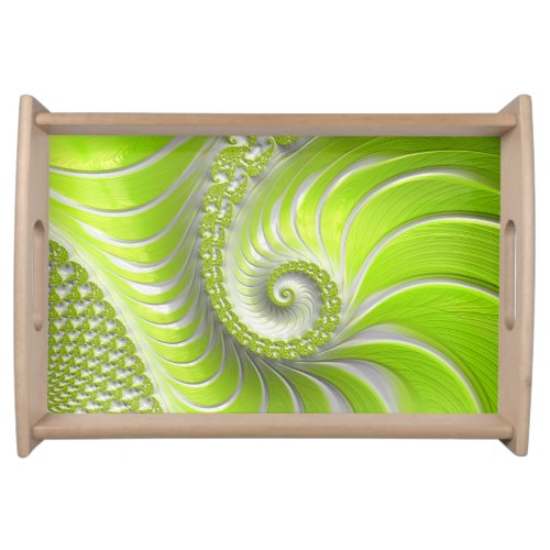 Abstract Modern Lime Green Spiral Fractal Serving Tray