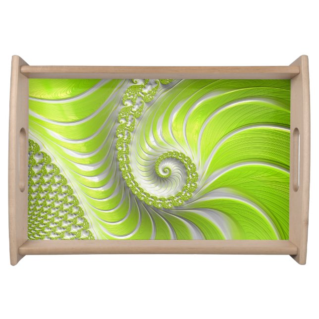 Abstract Modern Lime Green Spiral Fractal Serving Tray (Front)