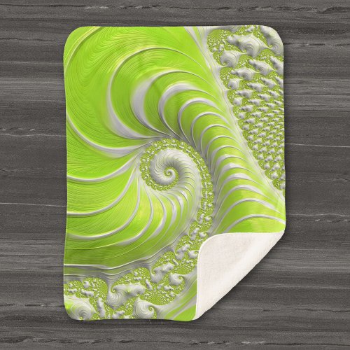 Abstract Modern Lime Green Spiral Fractal Sherpa Blanket