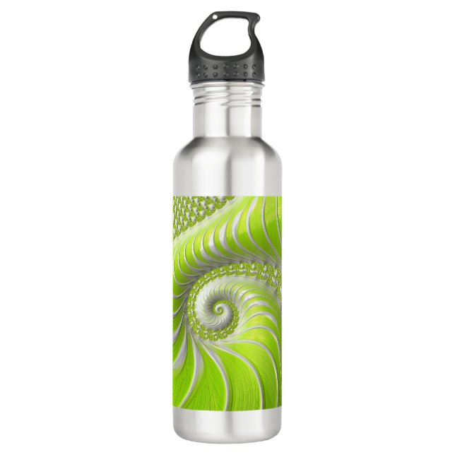 Abstract Modern Lime Green Spiral Fractal Stainless Steel Water Bottle (Front)