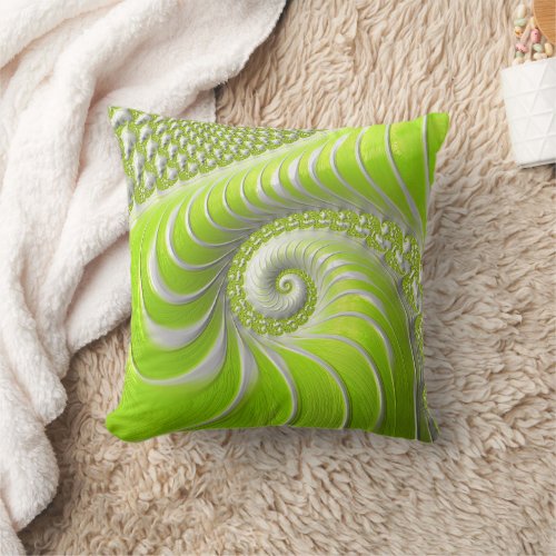 Abstract Modern Lime Green Spiral Fractal Throw Pillow