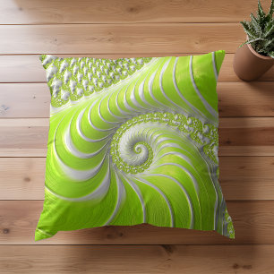 Abstract Modern Lime Green Spiral Fractal Throw Pillow