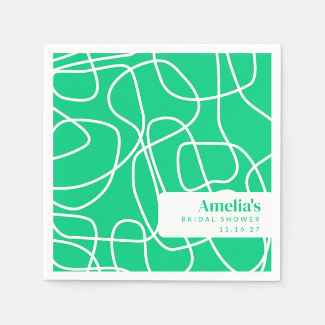 Abstract Modern Line Art Green Custom Shower  Napkins (Front)