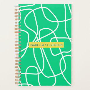 Abstract Modern Line Art in Green Personalized Planner