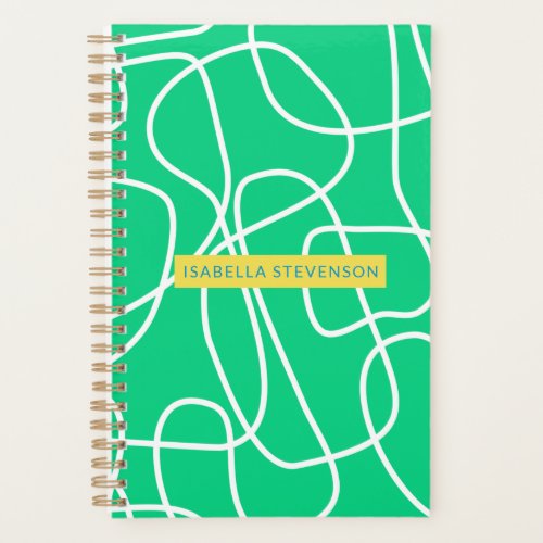 Abstract Modern Line Art in Green Personalized  Planner