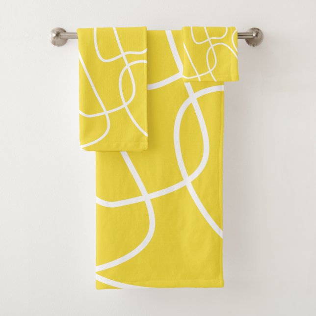 Abstract Modern Line Art in Yellow Cute  Bath Towel Set (Insitu)